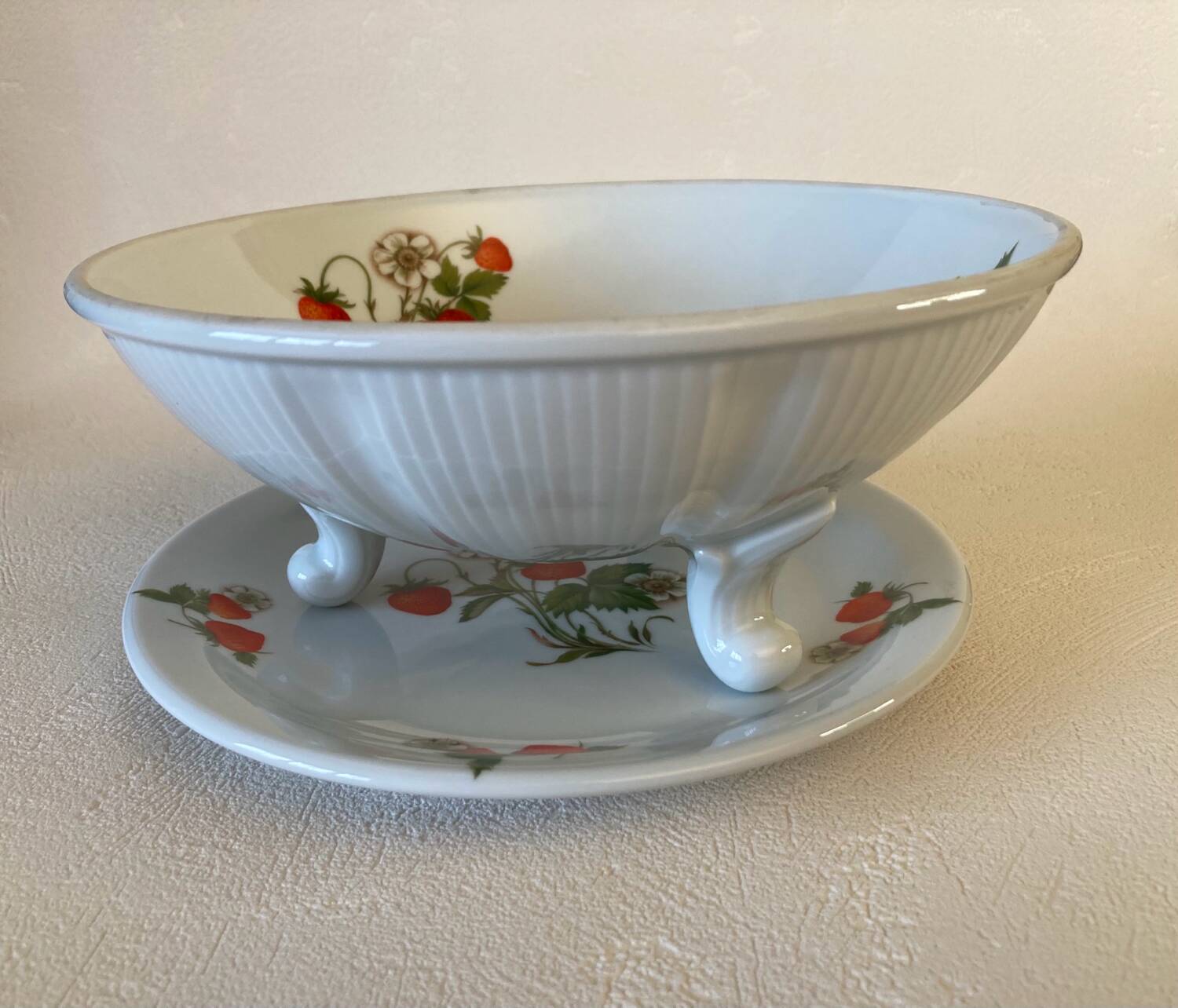 Égouttoir à Fruits Porcelaine Décor Fraisier, Vintage 22,5 Cm, Occasion