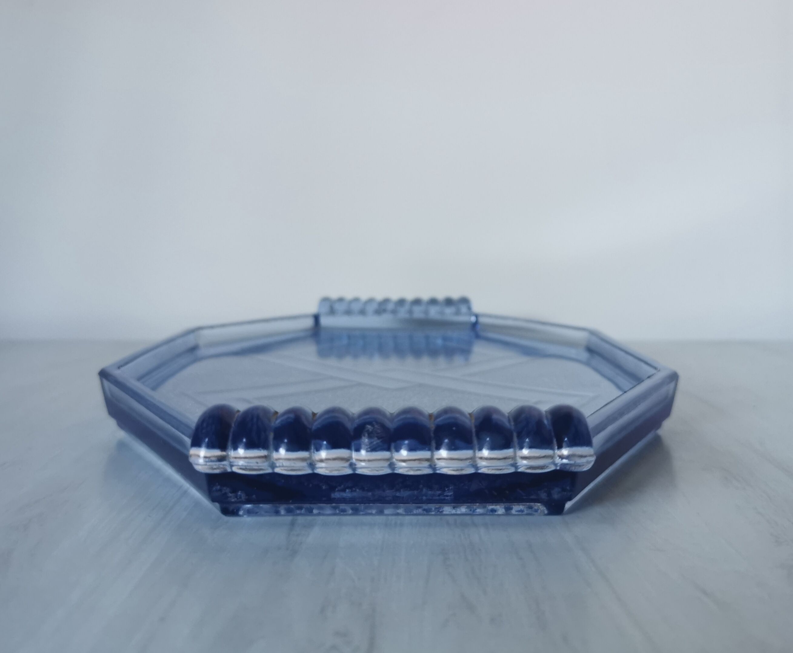 Art deco blue pressed glass tray