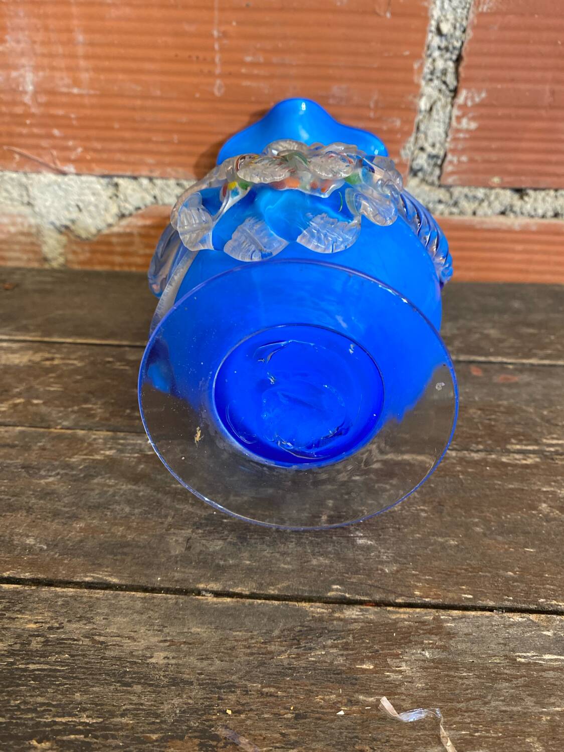 Vintage Murano Glass Vase Blue Flower Decor Blown Italy