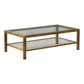 Table basse vintage en métal plaqué laiton et verre, design années 1970-80