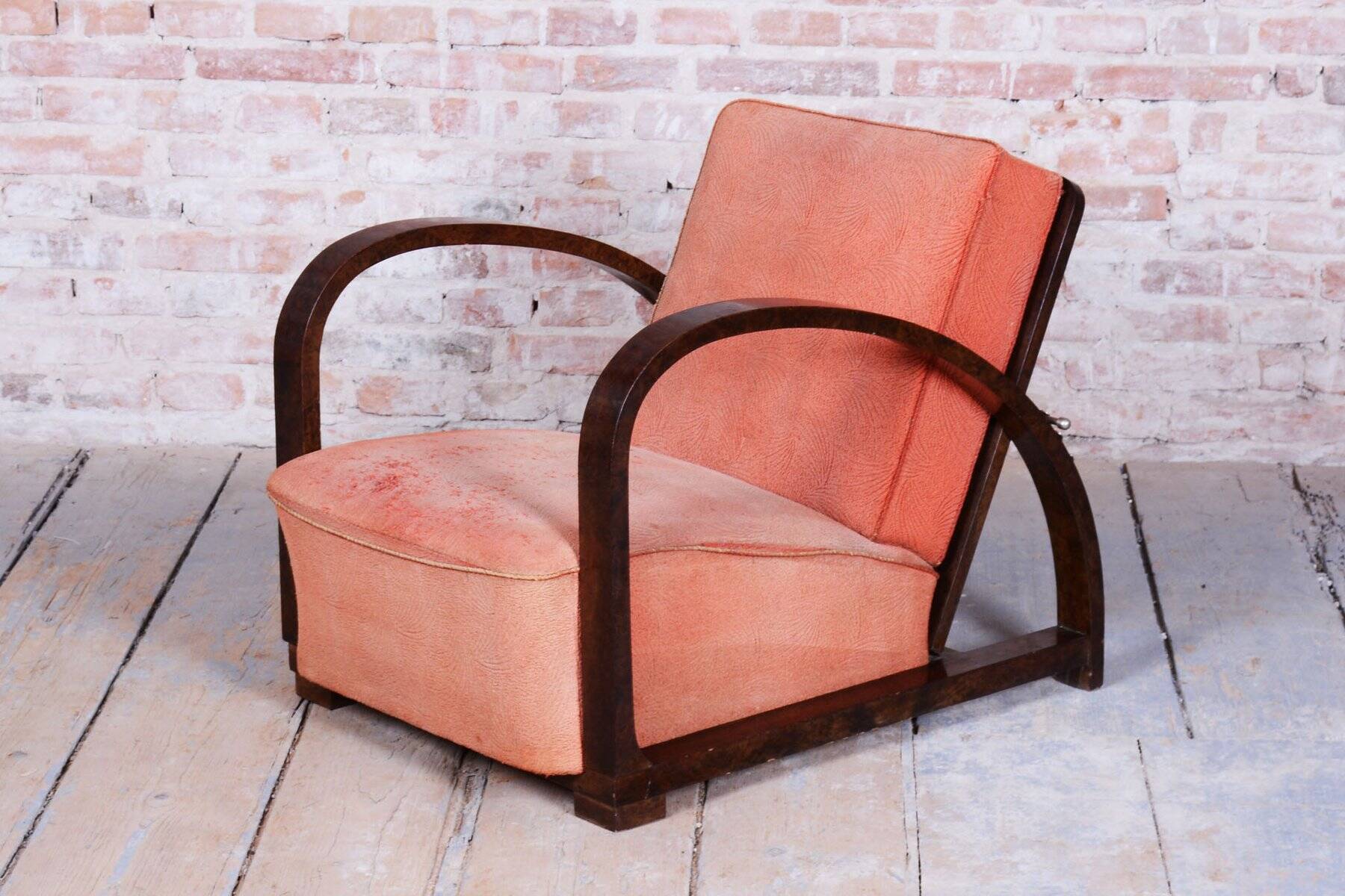 Art Deco Reclining Armchair attributed to J. Halabala for Up Závody, Czech, 1920s