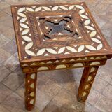 Moroccan camel bone marquetry wooden table for bedroom or living room