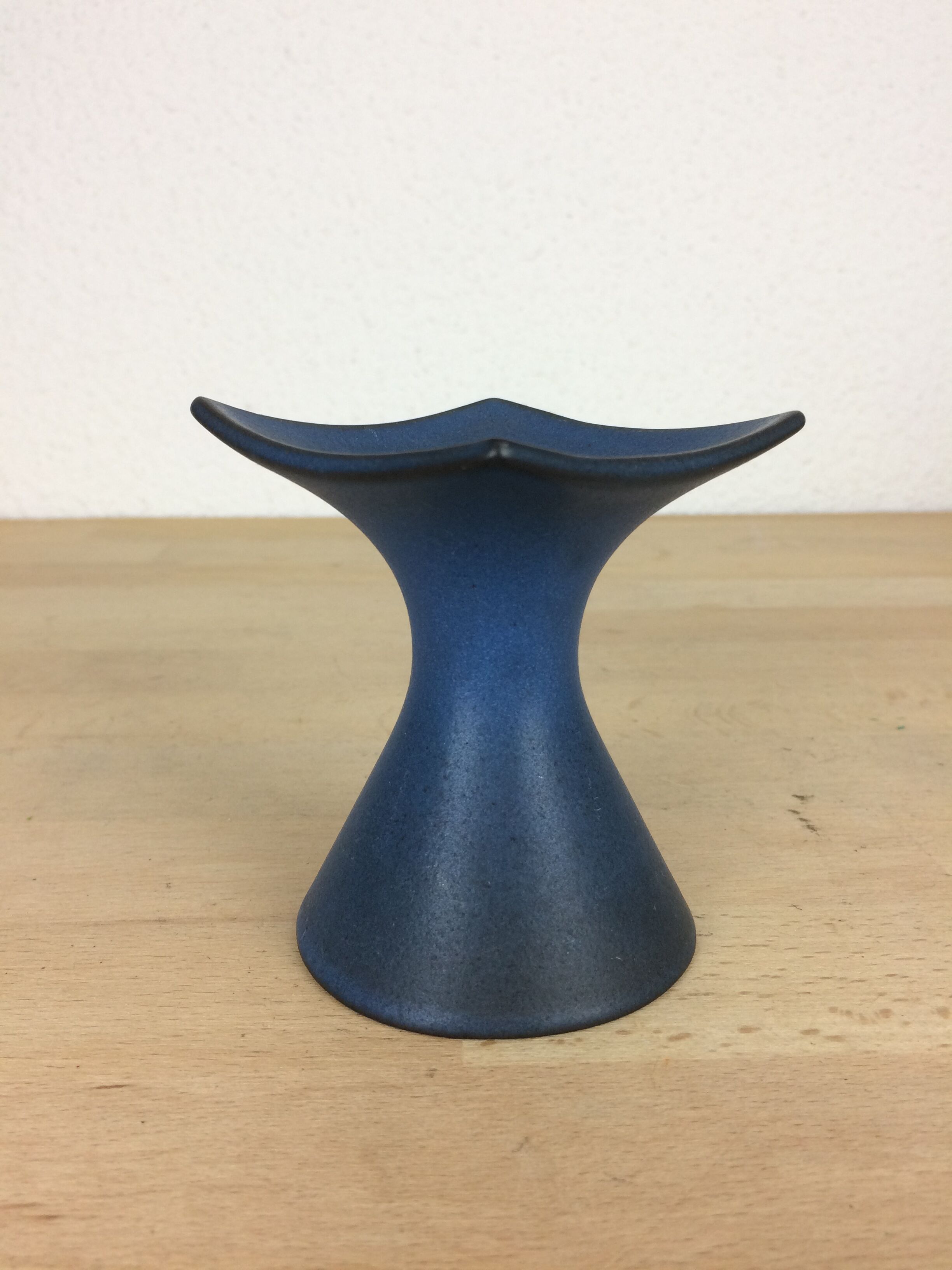 Modernist candle holder in blue ceramic