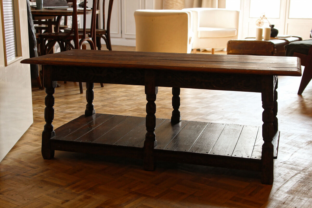 Carved solid oak coffee table