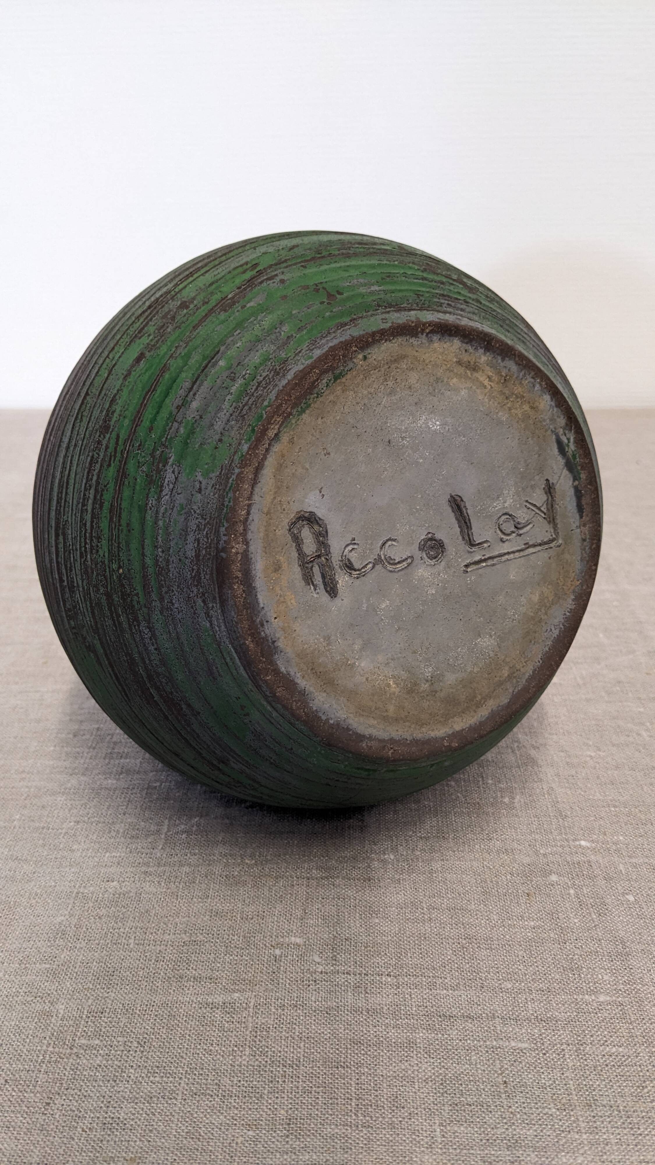 Vase boule Accolay en grès émaillé des années 50/60
