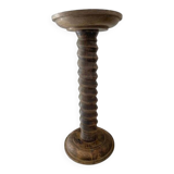 Antique pedestal table, column base, press screw, handcrafted piece.