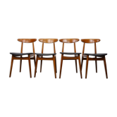 Set of 4 chairs 60s in teak and black leatherette