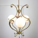 Antique Italian Brass and Opaline Chandelier