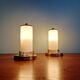 Pair of Mid-century bedside lamps in brass and opaline, 1950.