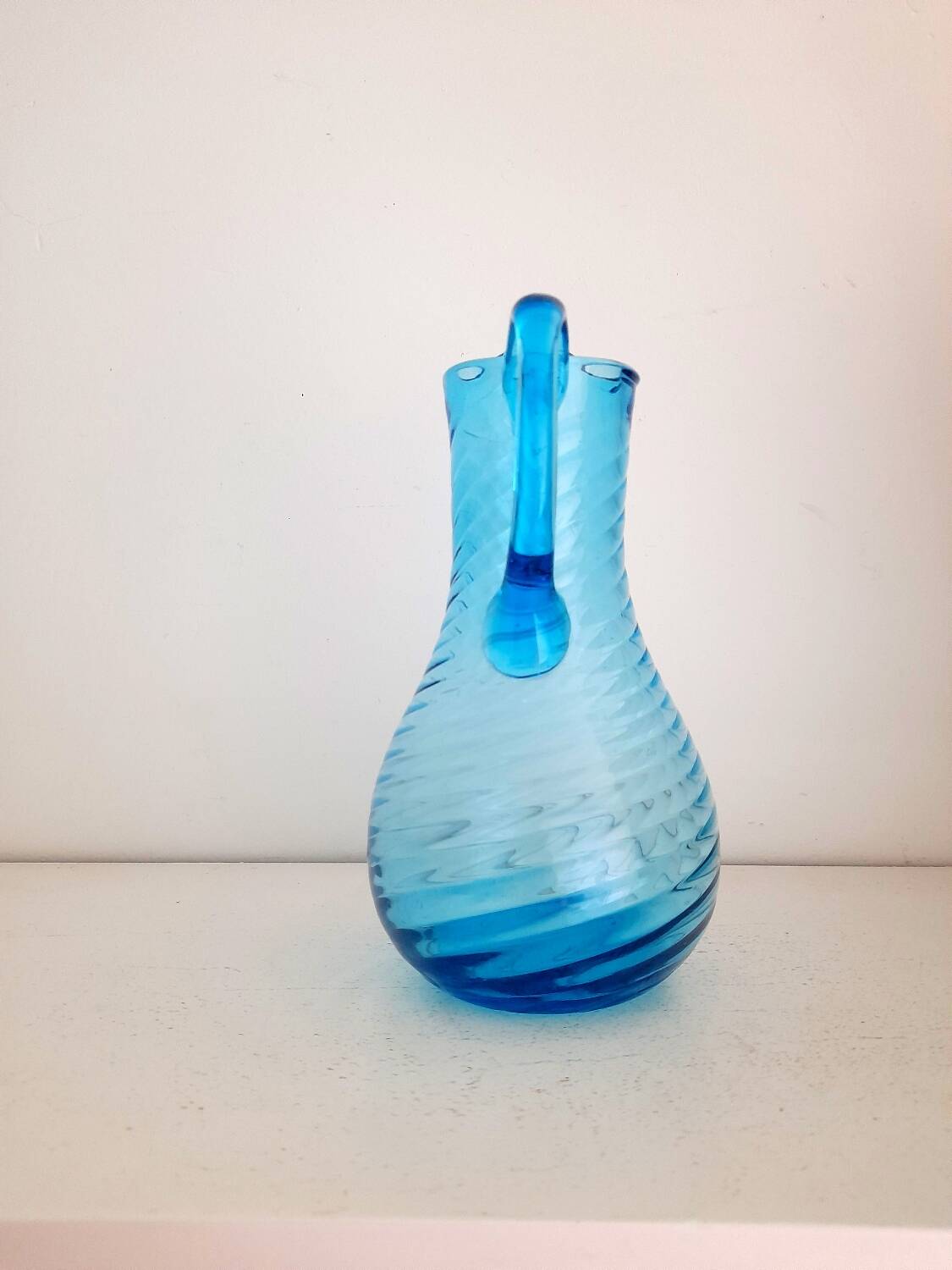 Blue Twisted Glass Pitcher