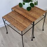 Nesting tables rattan and wrought iron 60s