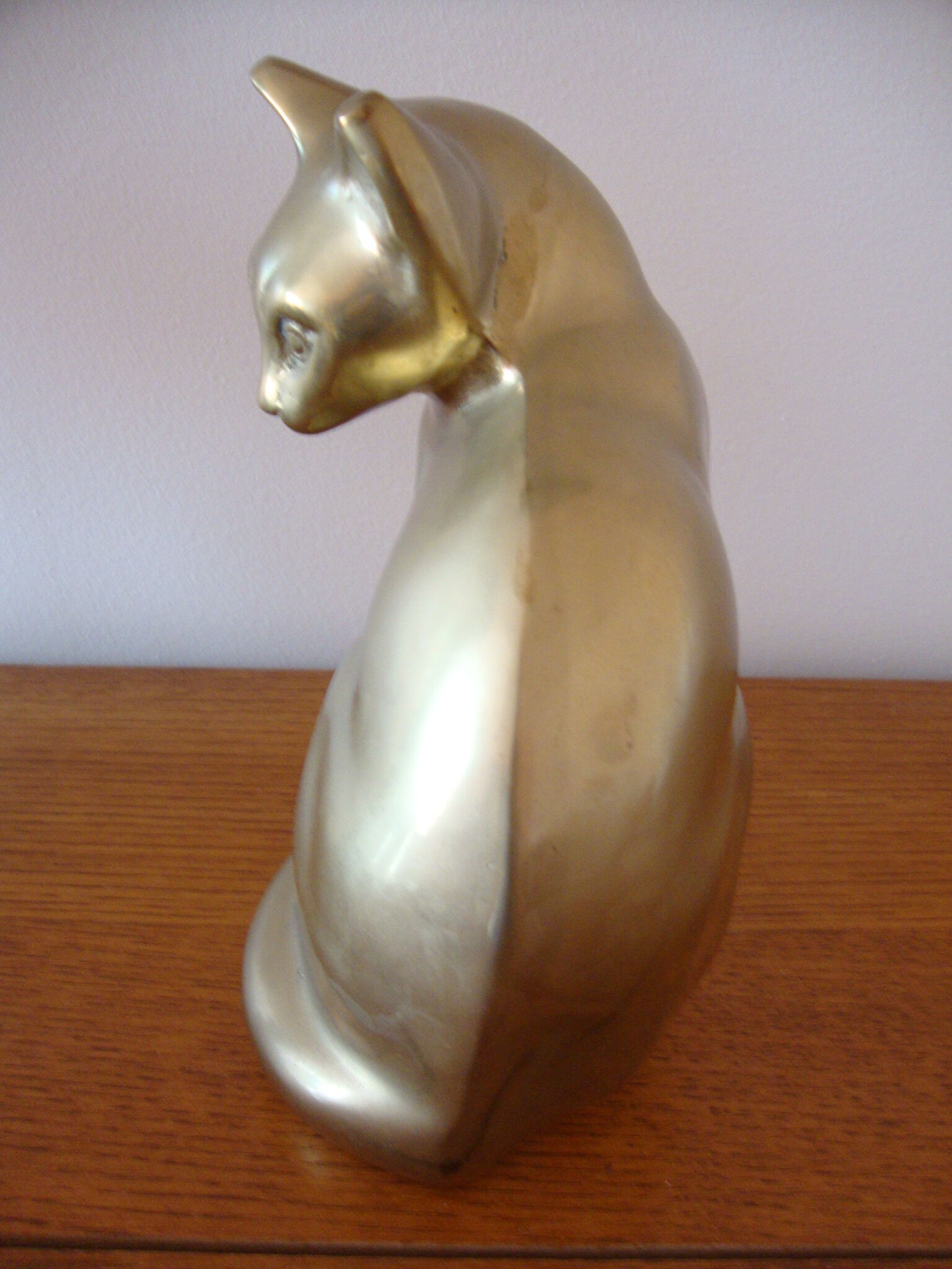 Cat sitting in brass