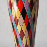 Italian ceramic vase with harlequin decor from the 50s