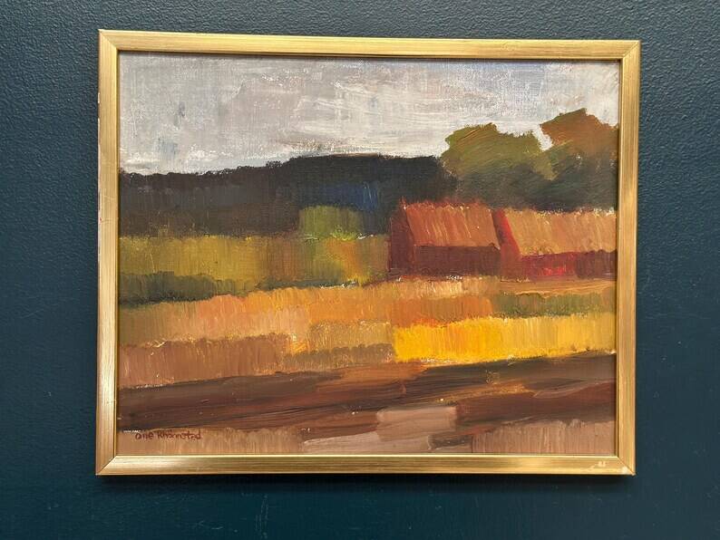 Original Swedish Oil on Canvas – "Landscape" by Olle Rhönnstad – Signed – Vintage and Framed – 43 × 35 cm (16.9" × 13.8")