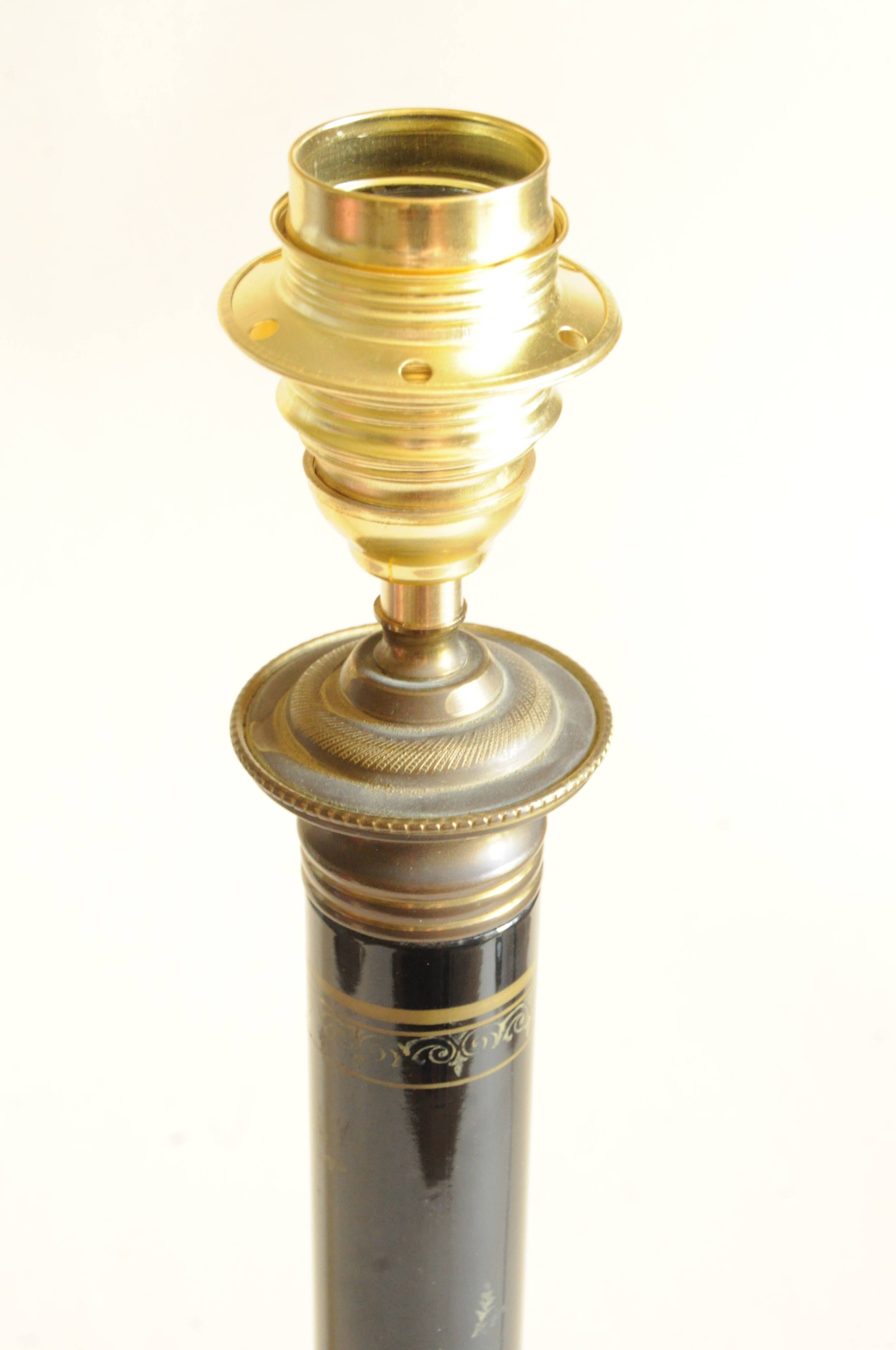 Vintage Lamp - Metal, Marble and Brass Column - Empire Style - Black and Gold
