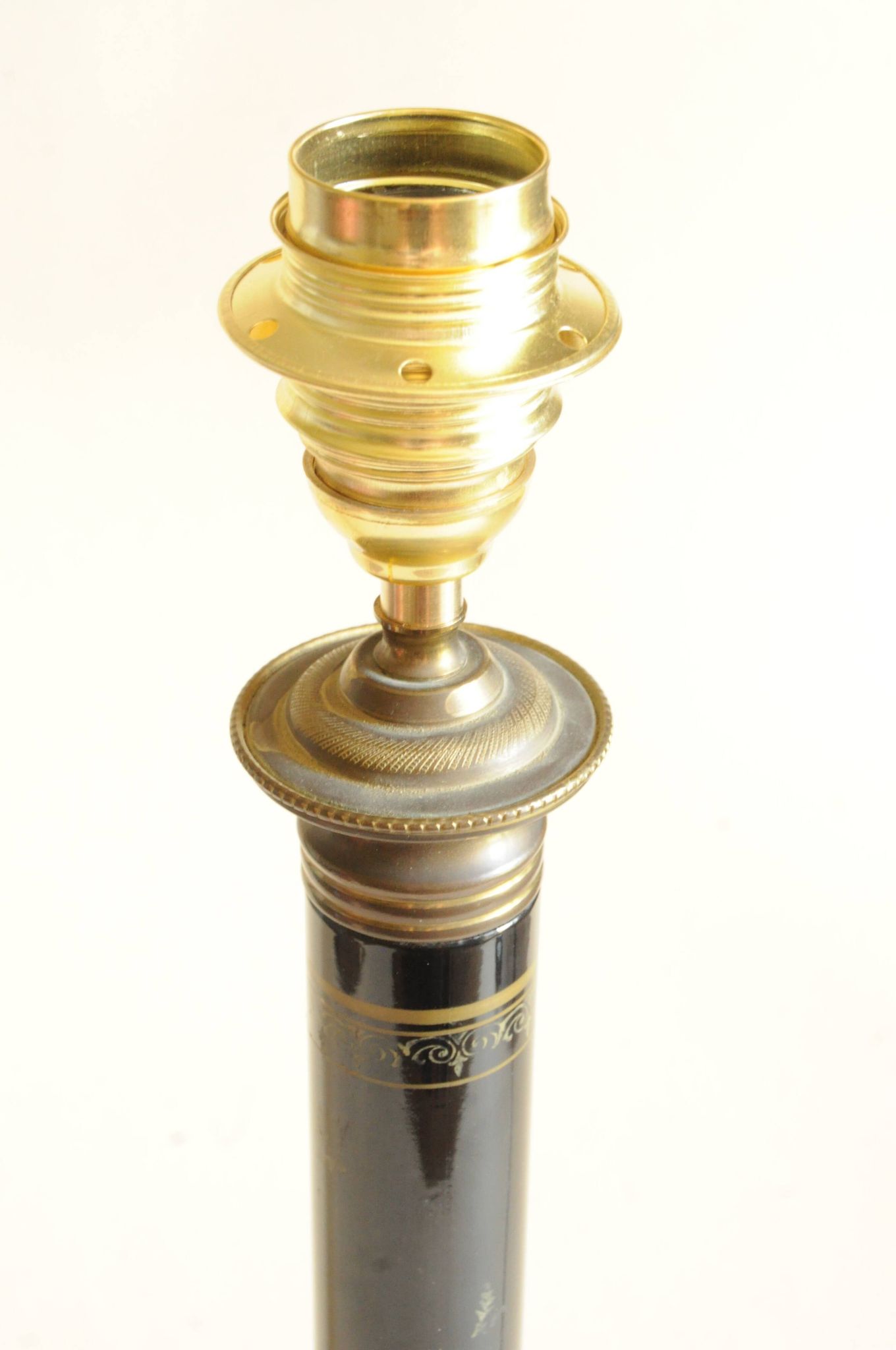 Vintage Lamp - Metal, Marble and Brass Column - Empire Style - Black and Gold