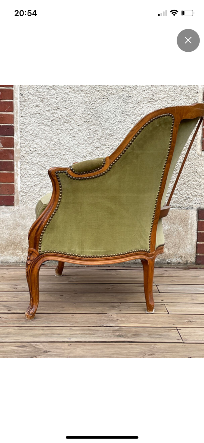Fauteuil Bergère vert Louis XV