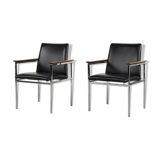 Mid-Century Scandinavian Black Leather Armchair by Sigvard Bernadotte for France & Søn, 1960s, Set o