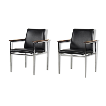 Fauteuils scandinaves en cuir noir du milieu du siècle par Sigvard Bernadotte pour France & Søn, années 1960, Set o
