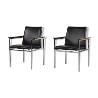 Fauteuils scandinaves en cuir noir du milieu du siècle par Sigvard Bernadotte pour France & Søn, années 1960, Set o