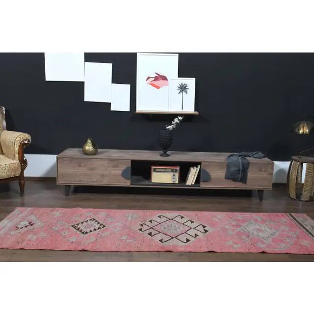 1970s Turkish Oushak Handmade Wool Cotton Pink Area Rug 84x304