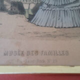 Old fashion engraving museum of families under glass