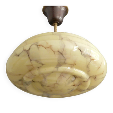 Lustre Art Déco avec abat-jour en verre beige et tige courte - vers 1920-1930
