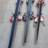 3 pairs of vintage skis: Rossignol Strato, ST 650 & Fischer.
