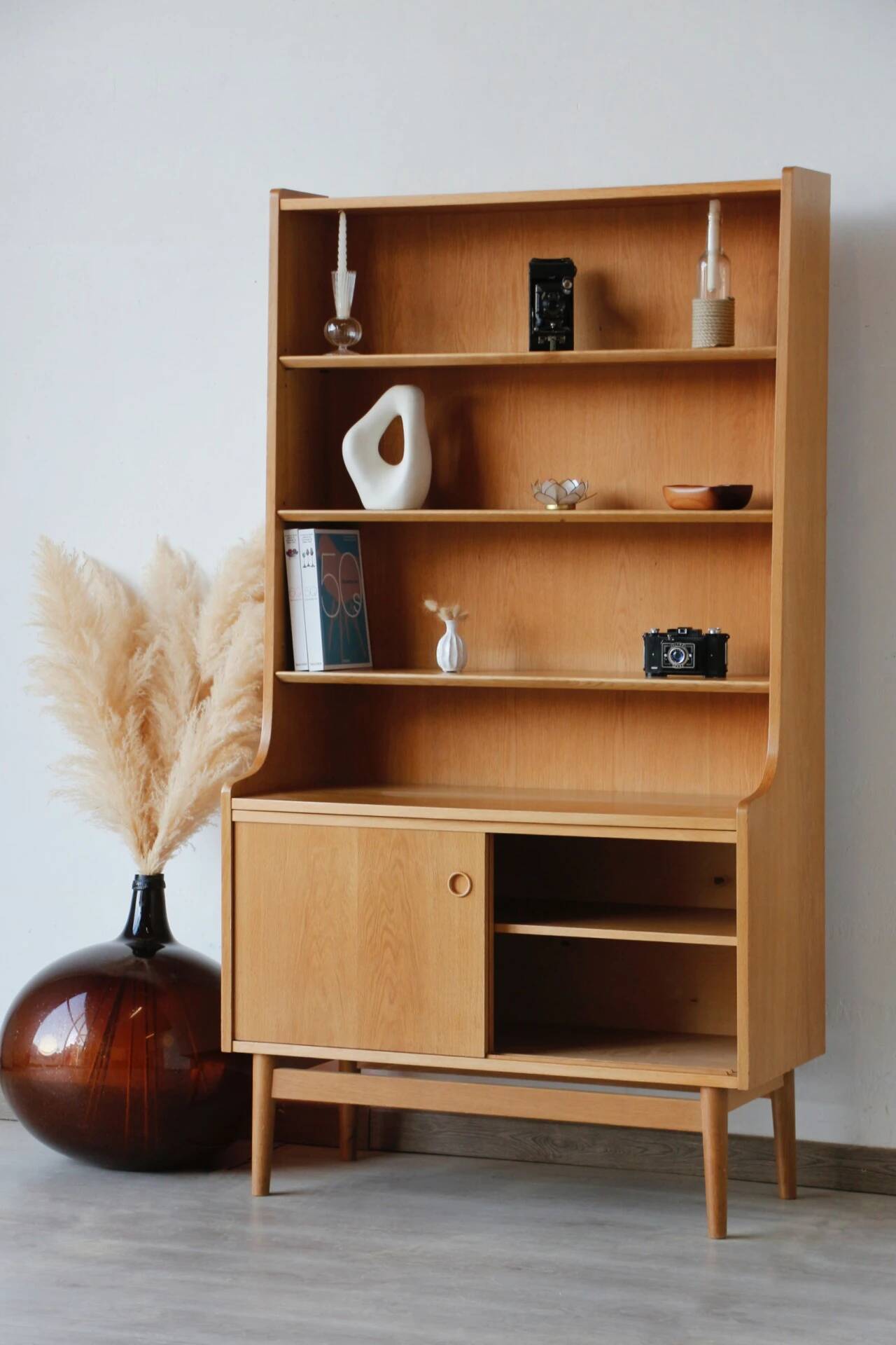 Renovated vintage Scandinavian oak library