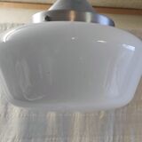 Metal Bauhaus suspension with opaline globe - mid 20th century.