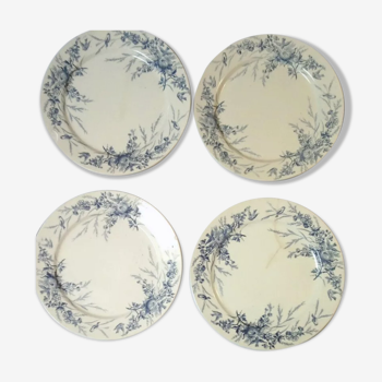 Lot de 4 assiettes faïencerie de Choisy-le-Roi Terre de fer Boule fer bleu