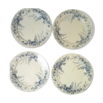 Lot de 4 assiettes faïencerie de Choisy-le-Roi Terre de fer Boule fer bleu
