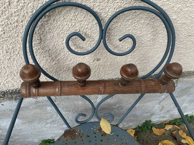 Coat rack in carved and varnished wood, imitation bamboo, 4 hooks