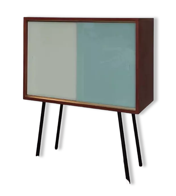 60s showcase on metal compass feet