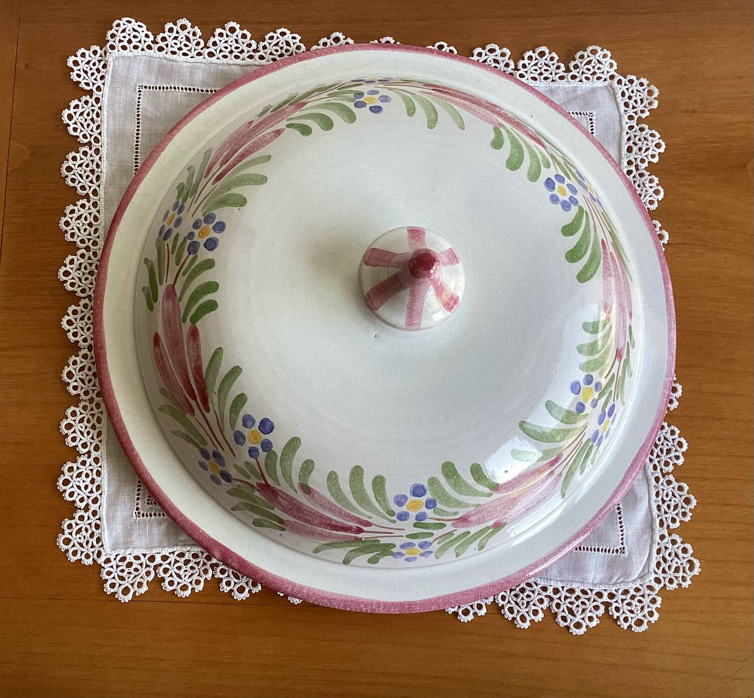 Vintage enameled pottery tureen