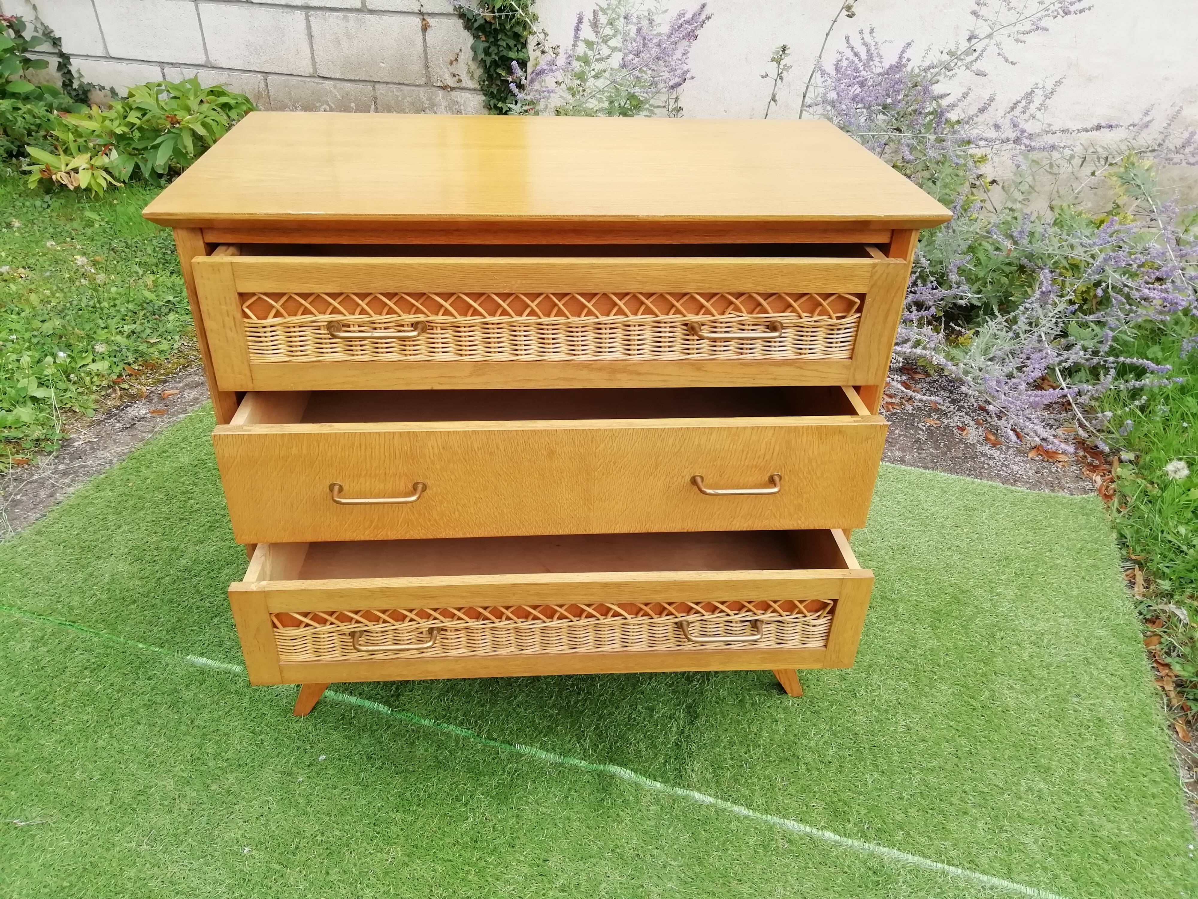 Chest of drawers in rattan 1950s