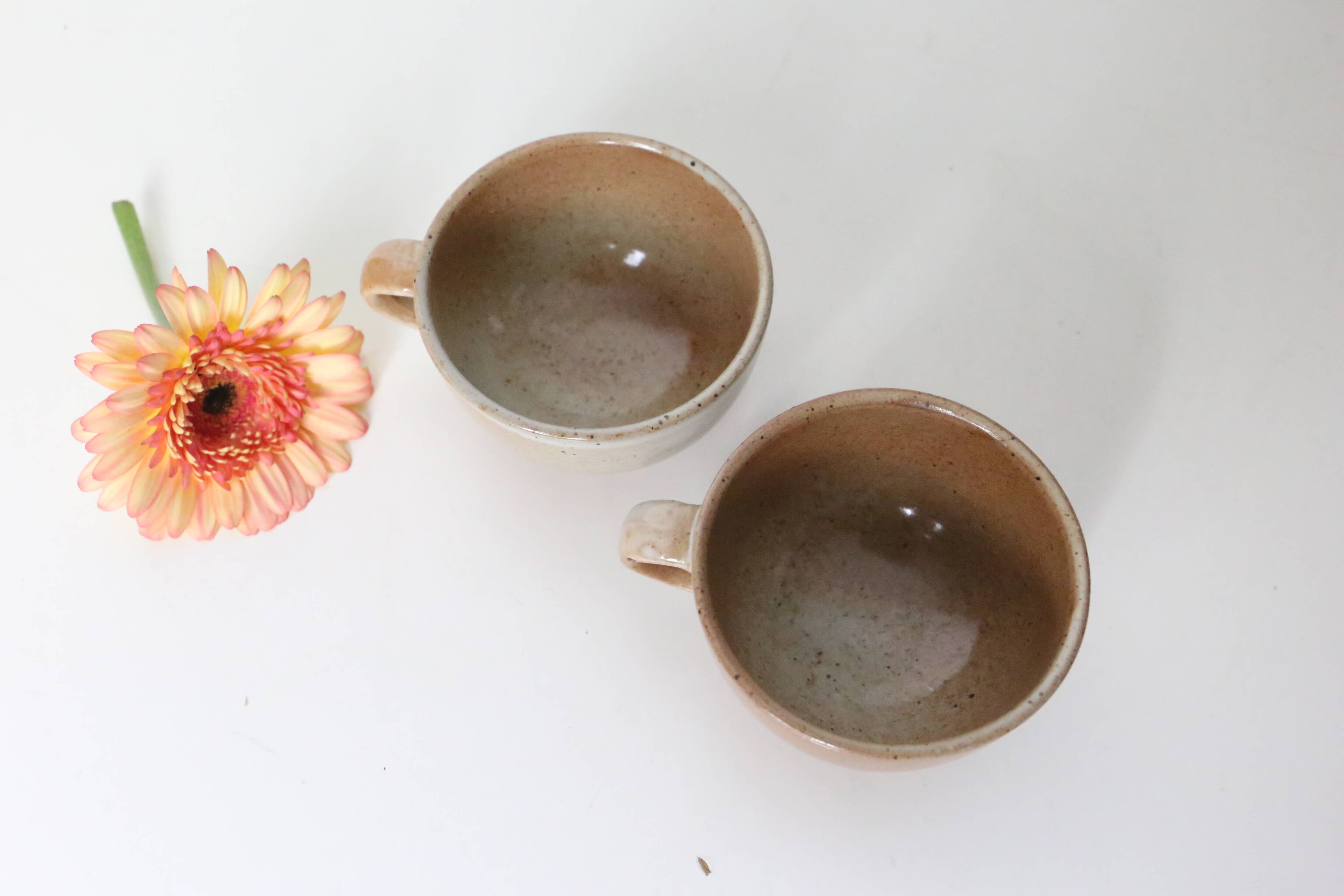 Set of 2 stoneware cups, Grès du Marais, vintage, 1980