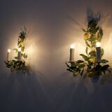 Pairs of lemon tree wall lights in painted sheet metal