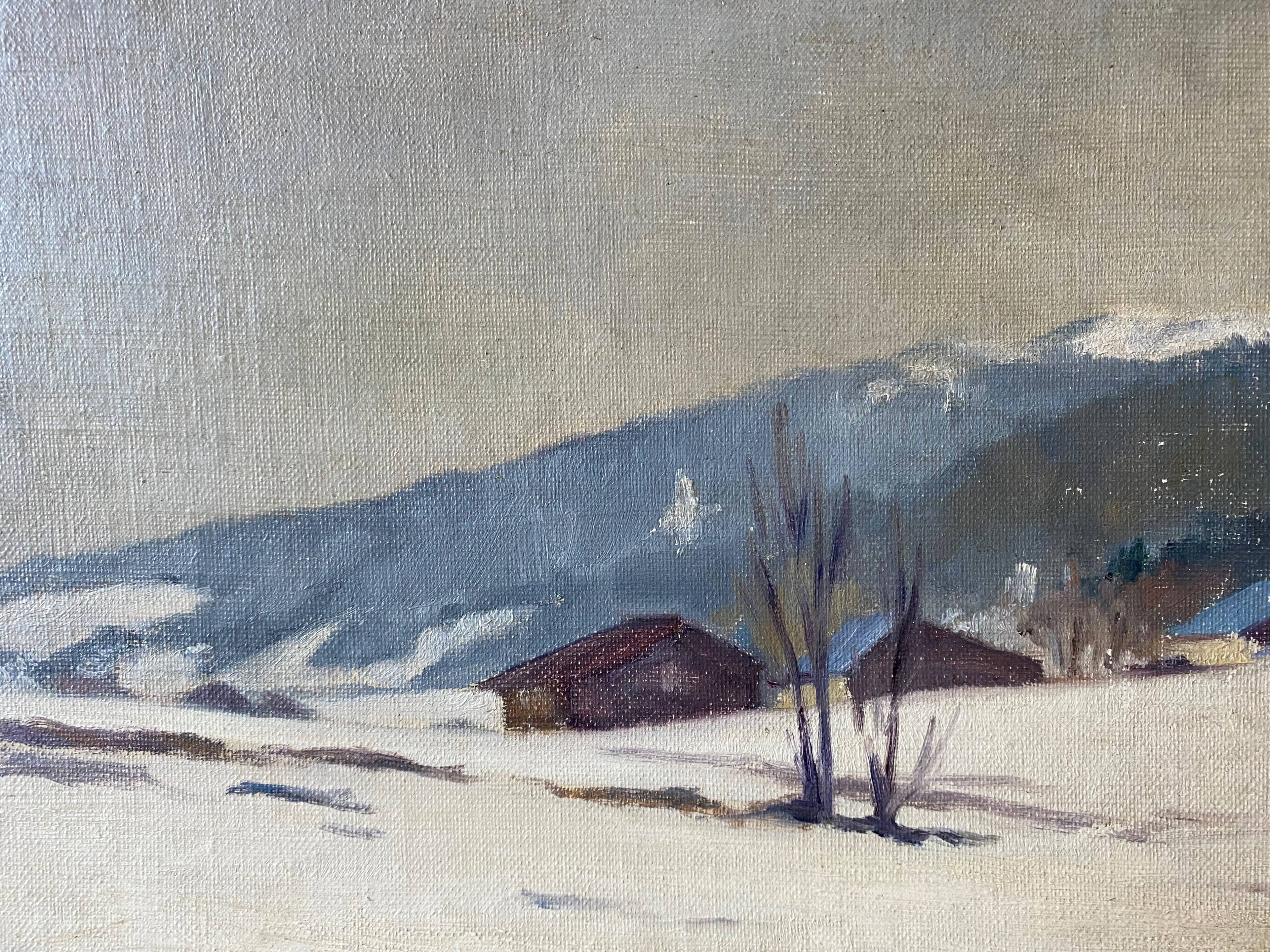 Painting "Snow landscape" by Veilhan Les Rousses (Jura)