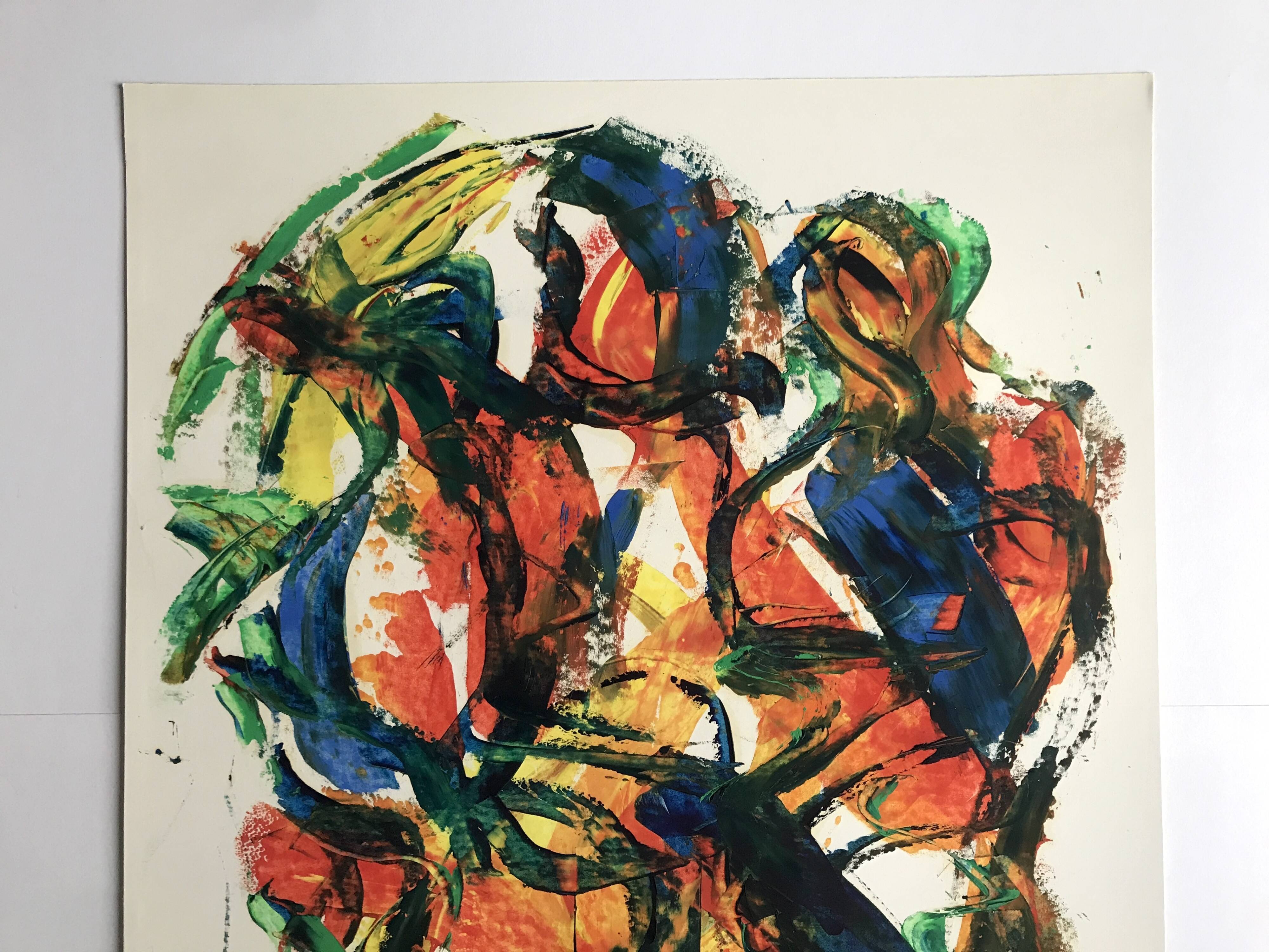Composition abstraite orange et verte, gouache sur papier, 1989