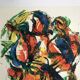 Composition abstraite orange et verte, gouache sur papier, 1989