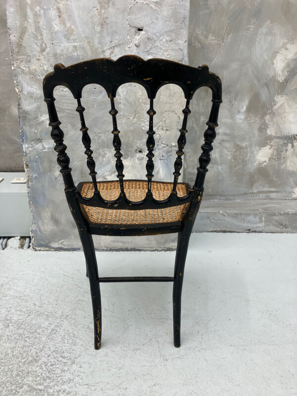 Chaise Napoléon III en bois noirci et cannage