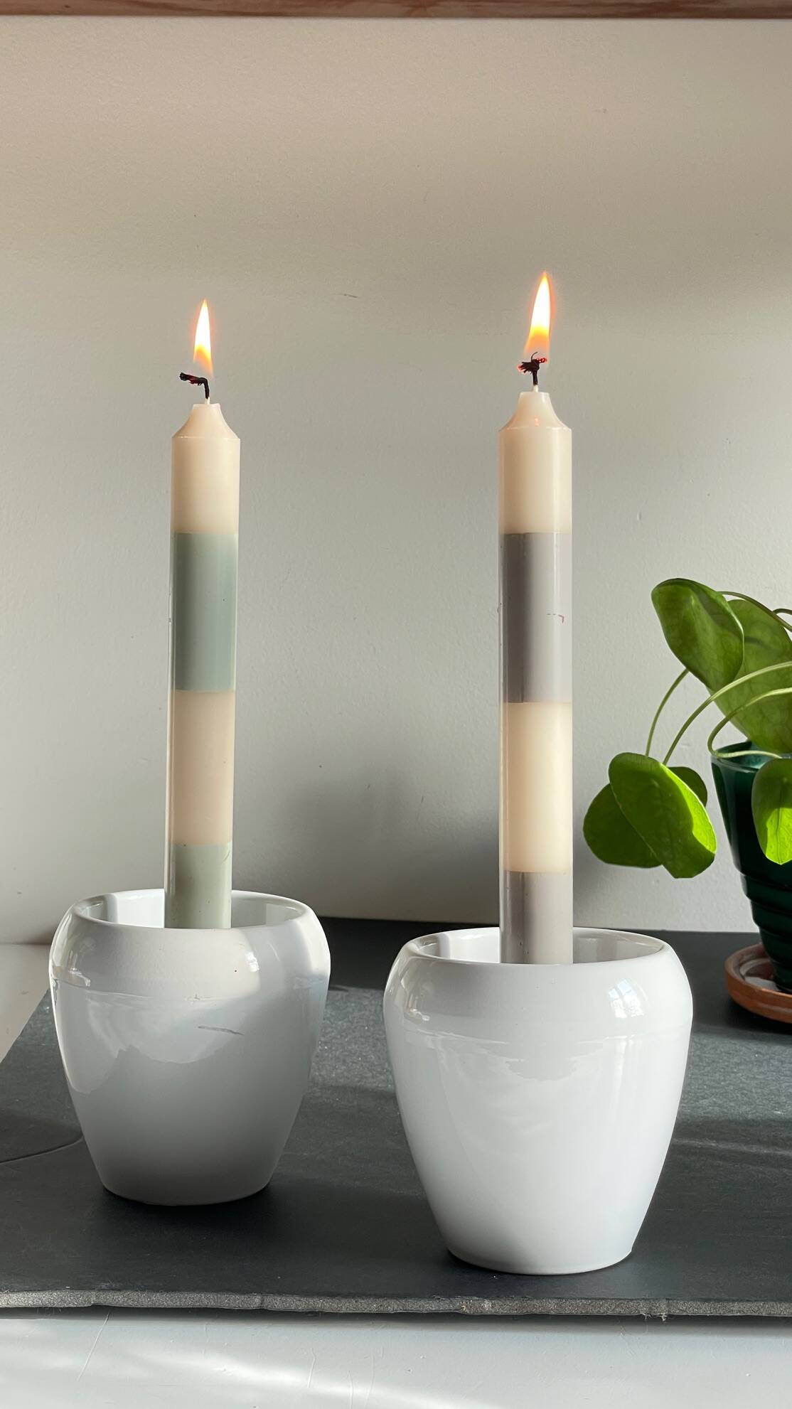 Pair of White Ceramic Candle Holders