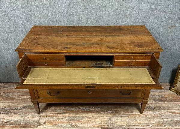 Commode secrétaire époque Louis XVI en acajou et joncs de cuivre vers 1780