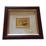 Petit tableau chromolithographie d'art Canard sur feuille d'or