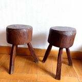 Pair of Brutalist wooden stools, circa 1960