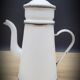 White enamelled teapot coffee maker