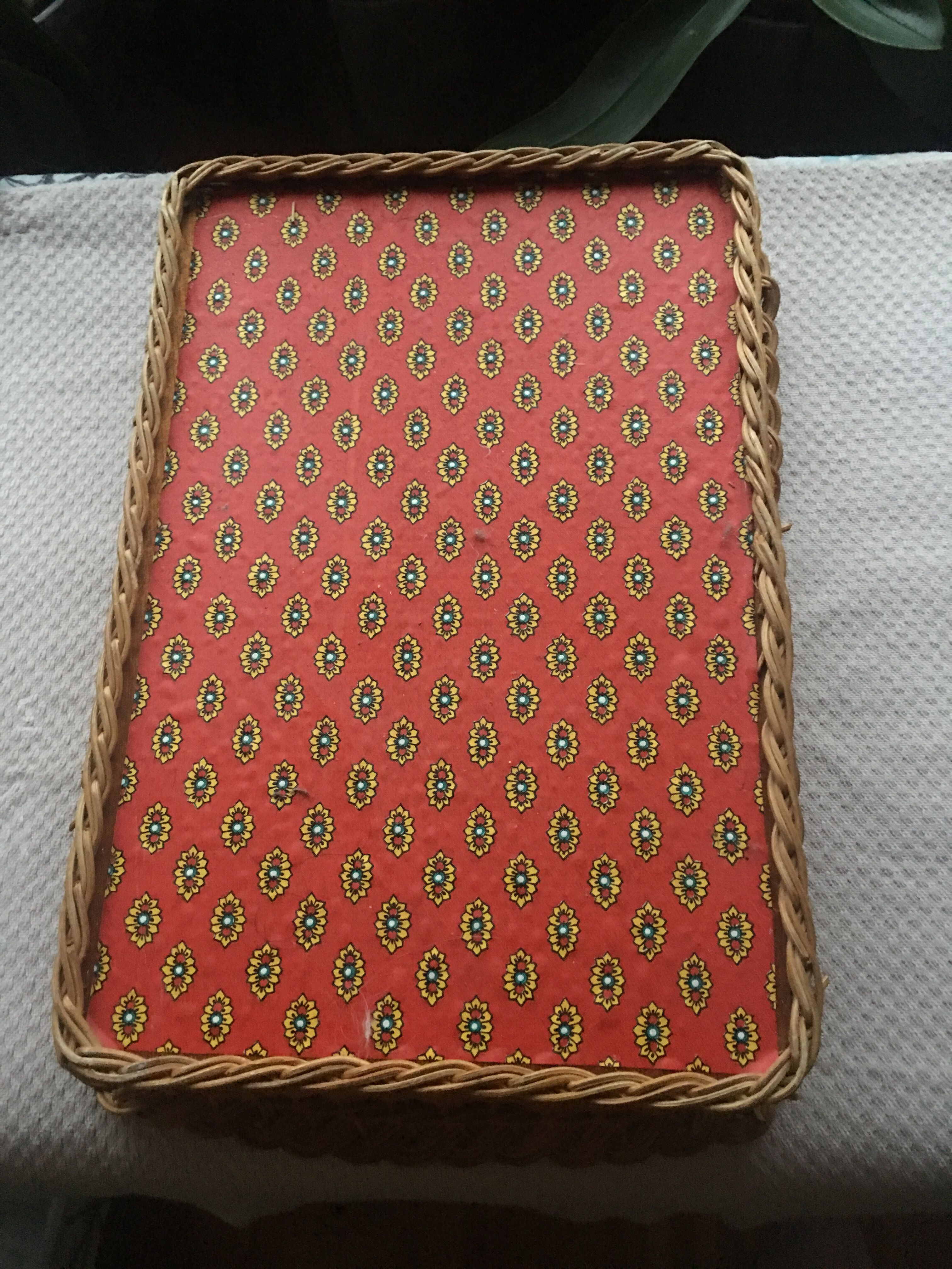 Vintage wicker and wood tray