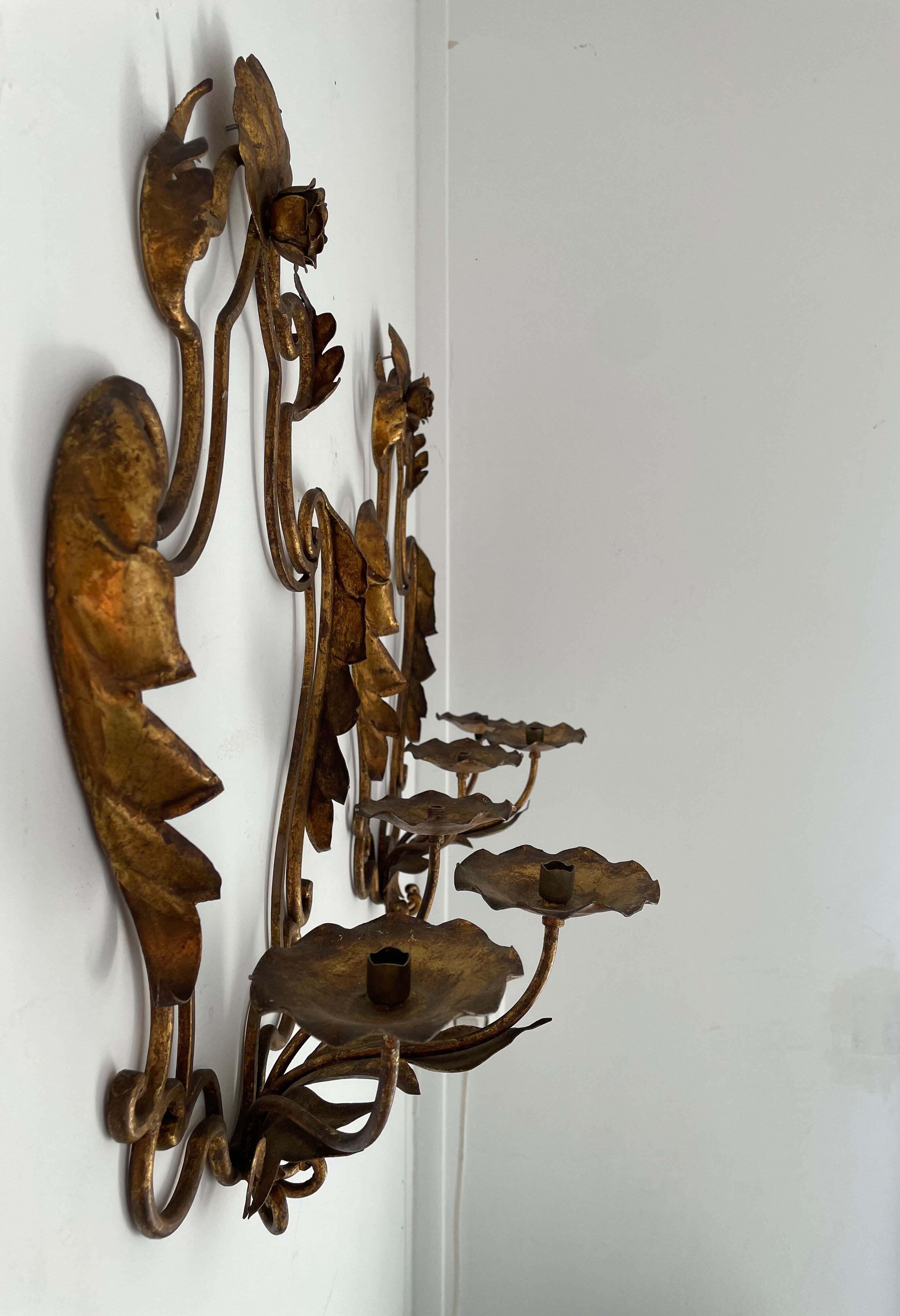 Pairs of sconces with 3 brass fires early XXth