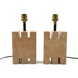 Ensemble de 2 lampes de table en marbre rose Hollywood Regency, France années 1970